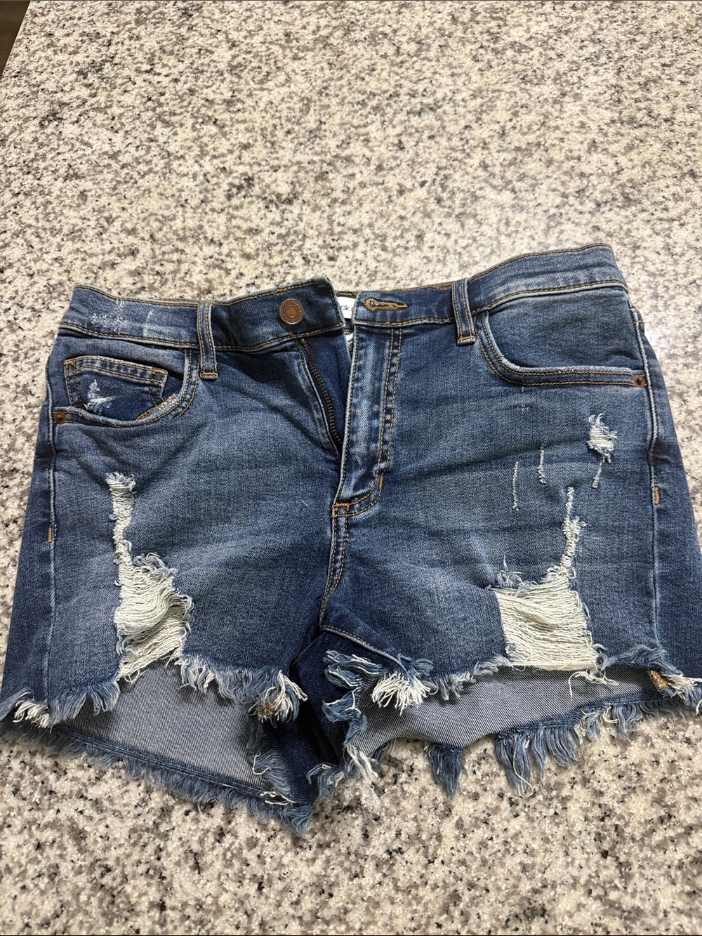 Sneak Peek Distressed Dark Blue Denim Cutoff Shorts